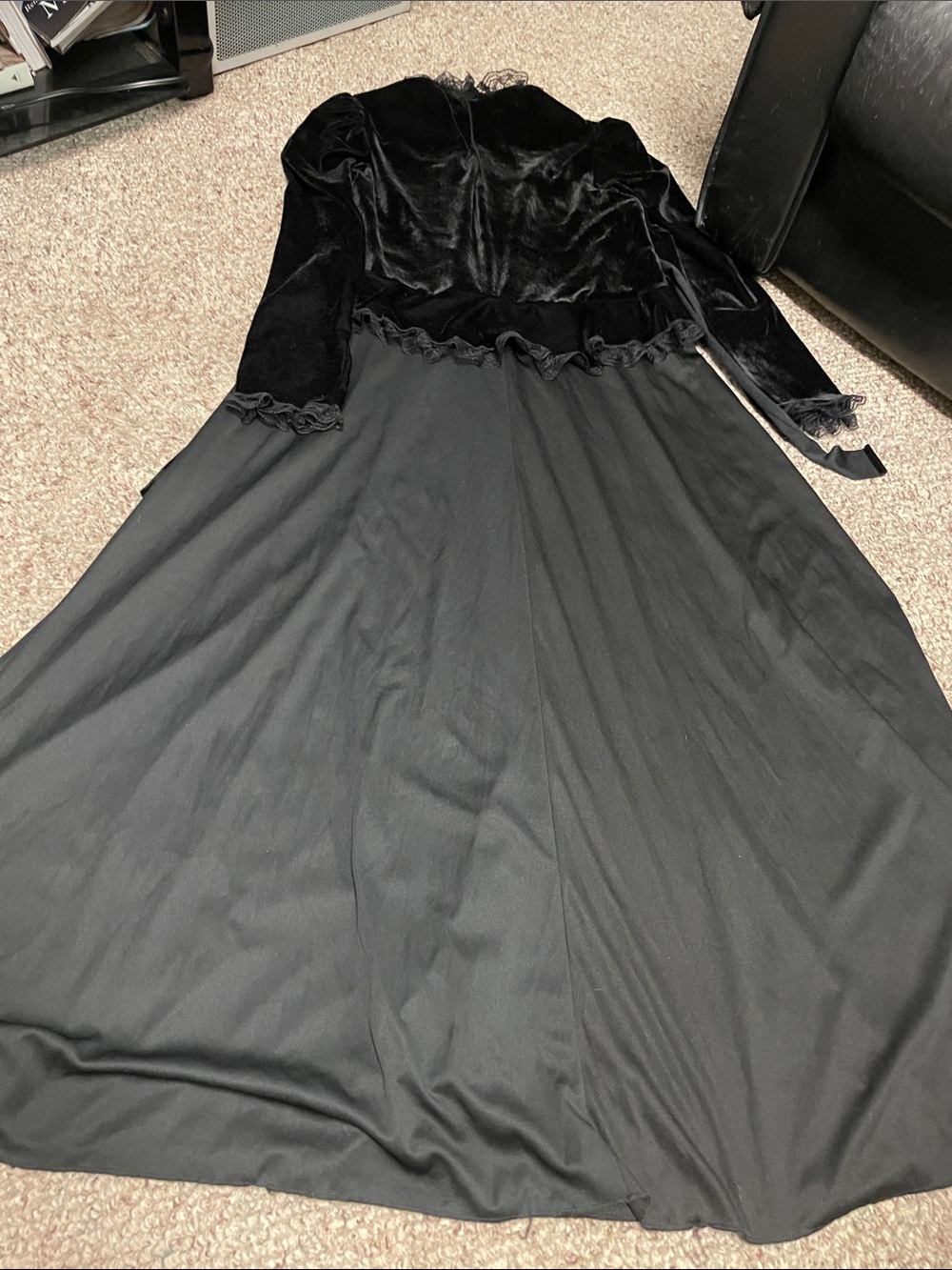 Vintage 70s Victorian look lace/Velvet high neck Long Sleeve Maxi Dress - Picture 9 of 10